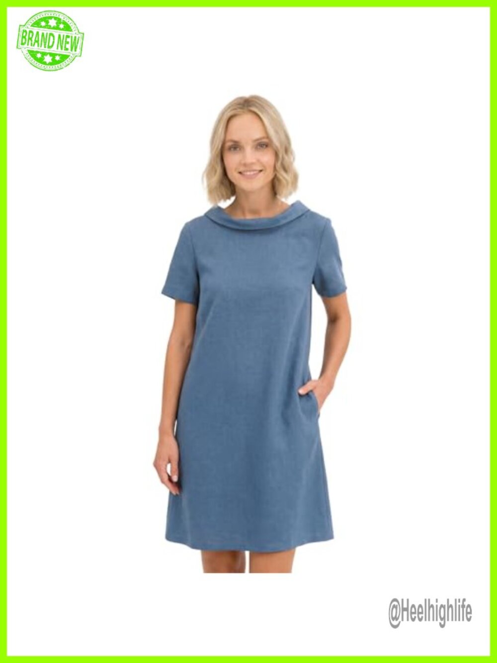 A-Line Linen Dress Short Sleeve Casual Above Knee Side Pockets